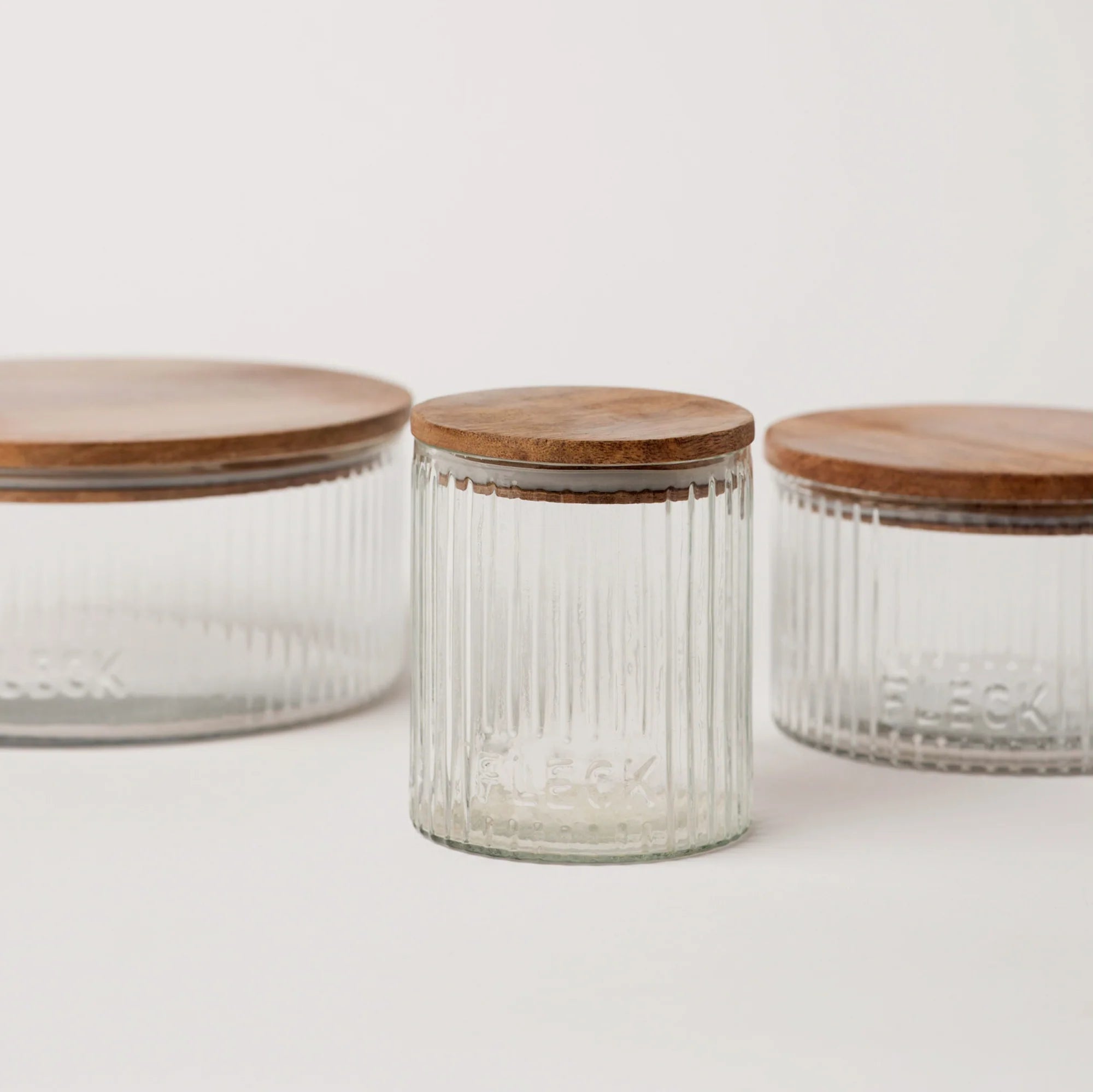 Fluted Glass Storage Jars - set of 3 - dwellandremainFleck