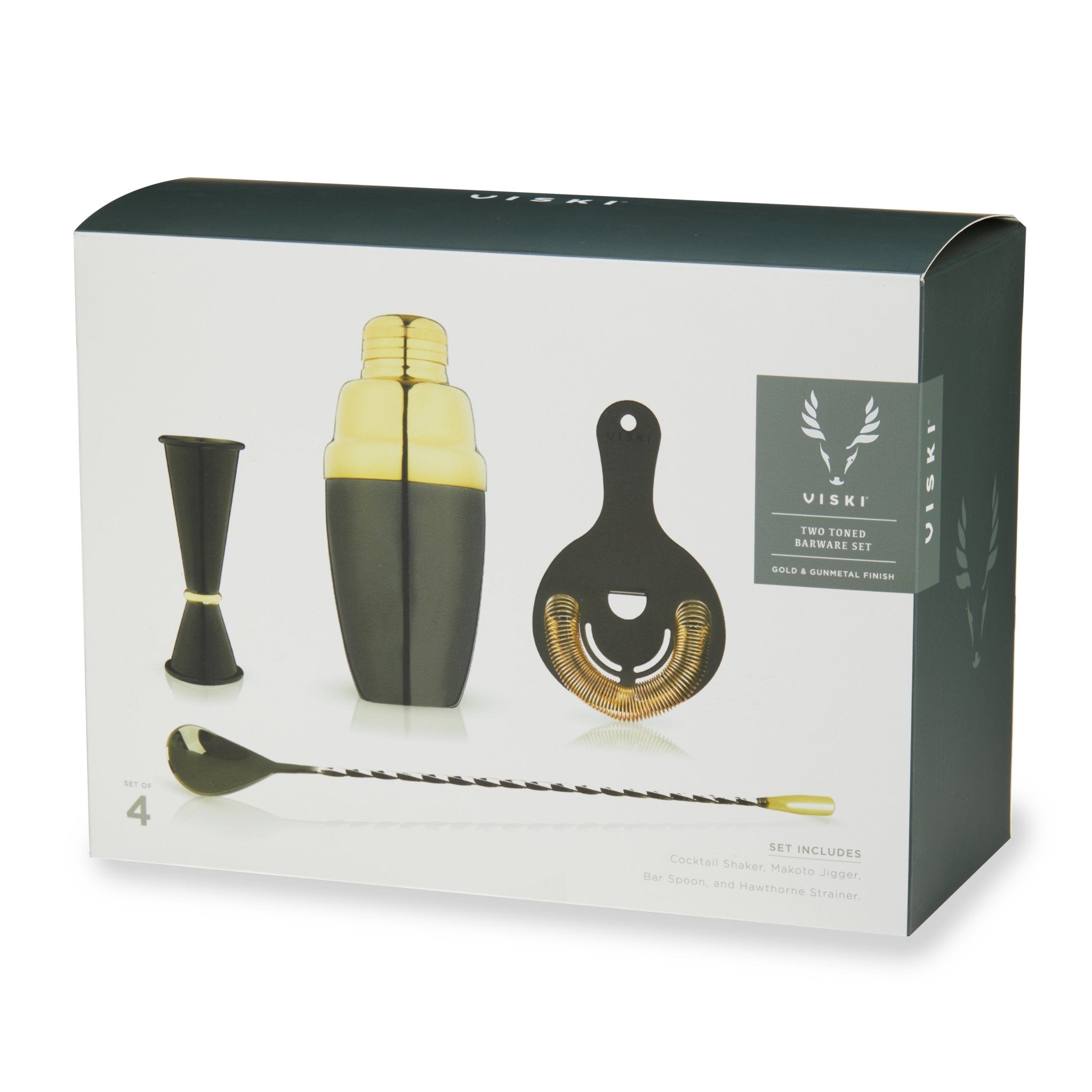 4 - Piece Stainless Steel Barware Set in Black & Gold - dwellandremainViski