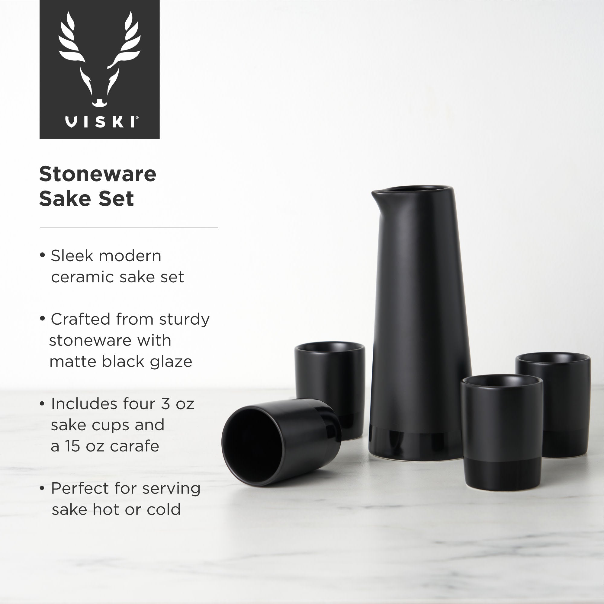 5 - Piece Stoneware Sake Set in Black - Shop_nameViski