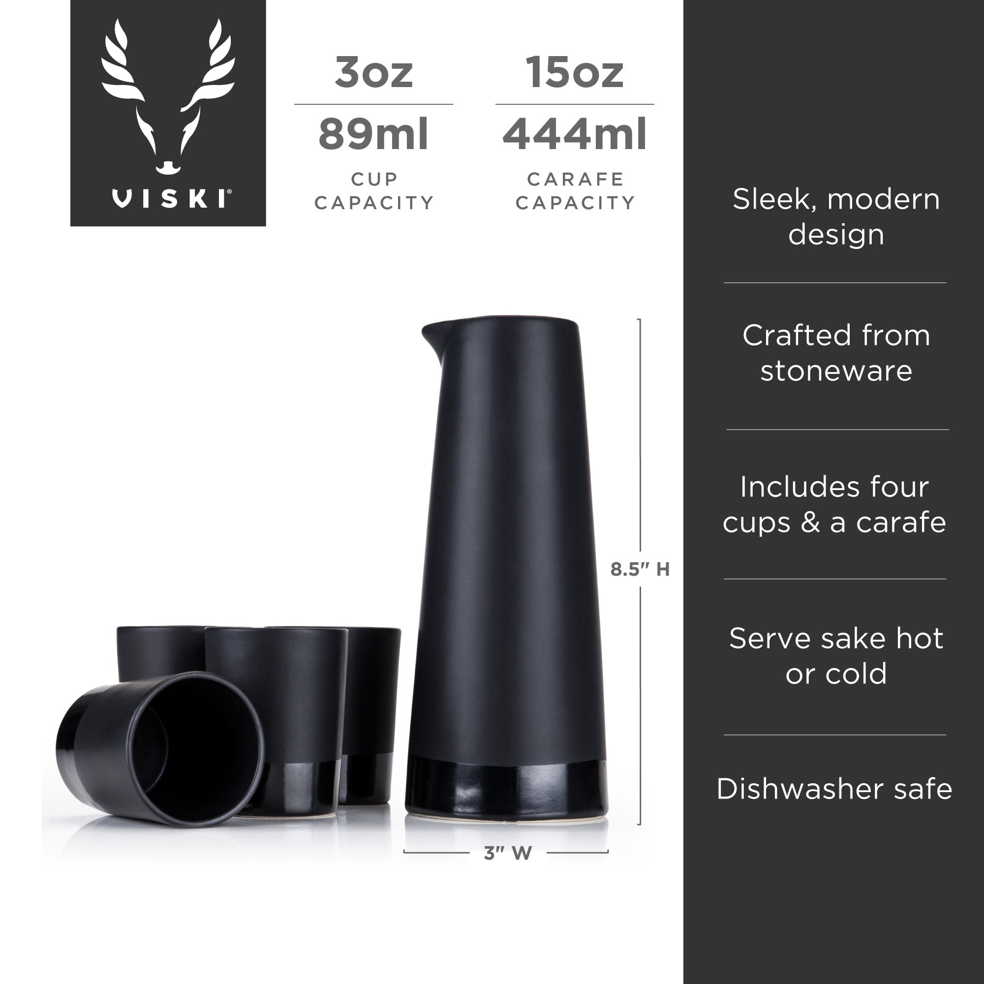 5 - Piece Stoneware Sake Set in Black - Shop_nameViski