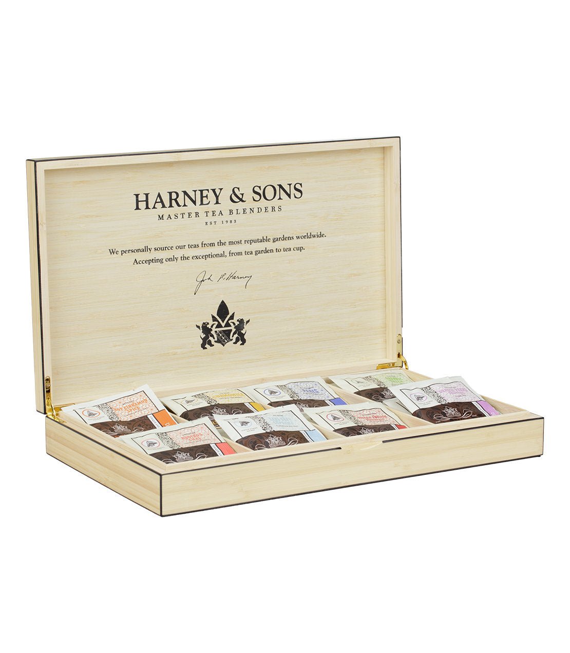 Bamboo Heirloom Tea Chest Featuring Eight Teas – Wrapped Sachets - dwellandremainHarney & Sons Fine Teas