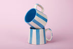 Ceramic Aqua Blue Stripe Coffee cup - 3.5 x 2.5 Inches ( Set of 4 ) - Shop_nameCasa Amarosa | Home Goods