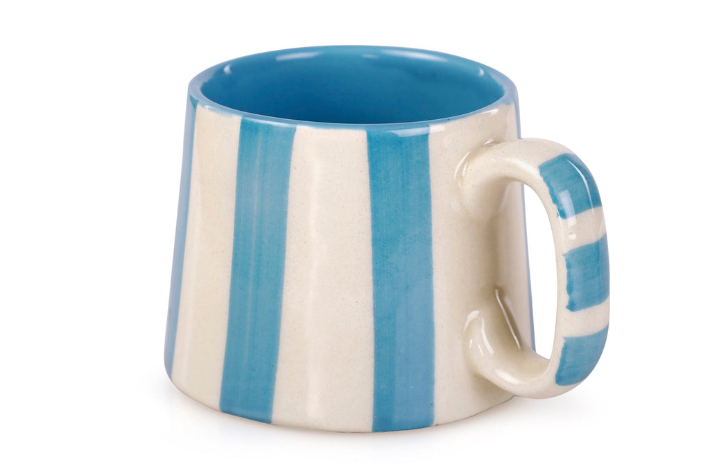 Ceramic Aqua Blue Stripe Coffee cup - 3.5 x 2.5 Inches ( Set of 4 ) - Shop_nameCasa Amarosa | Home Goods
