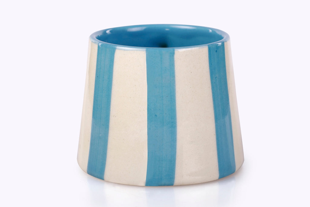 Ceramic Aqua Blue Stripe Coffee cup - 3.5 x 2.5 Inches ( Set of 4 ) - Shop_nameCasa Amarosa | Home Goods