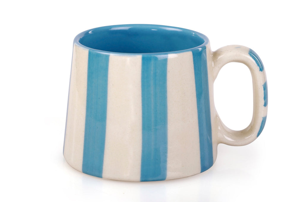 Ceramic Aqua Blue Stripe Coffee cup - 3.5 x 2.5 Inches ( Set of 4 ) - Shop_nameCasa Amarosa | Home Goods