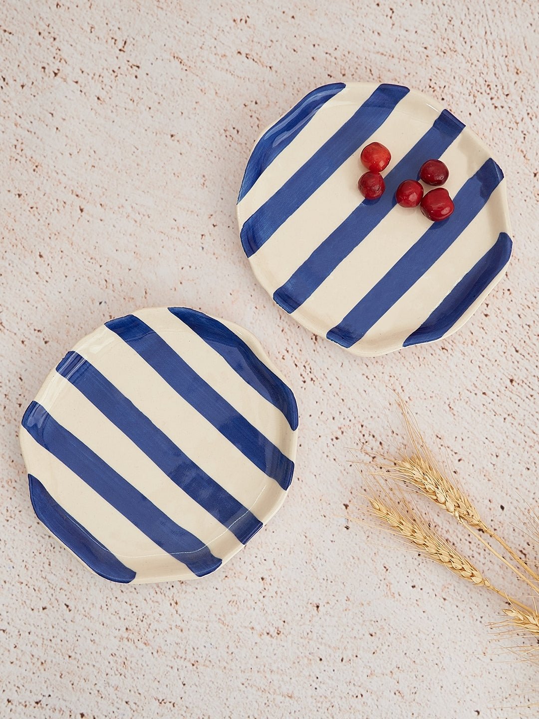 Ceramic Blue stripe plate, 6.3x6.3 Inches (Set of 2 ) - Shop_nameCasa Amarosa | Home Goods