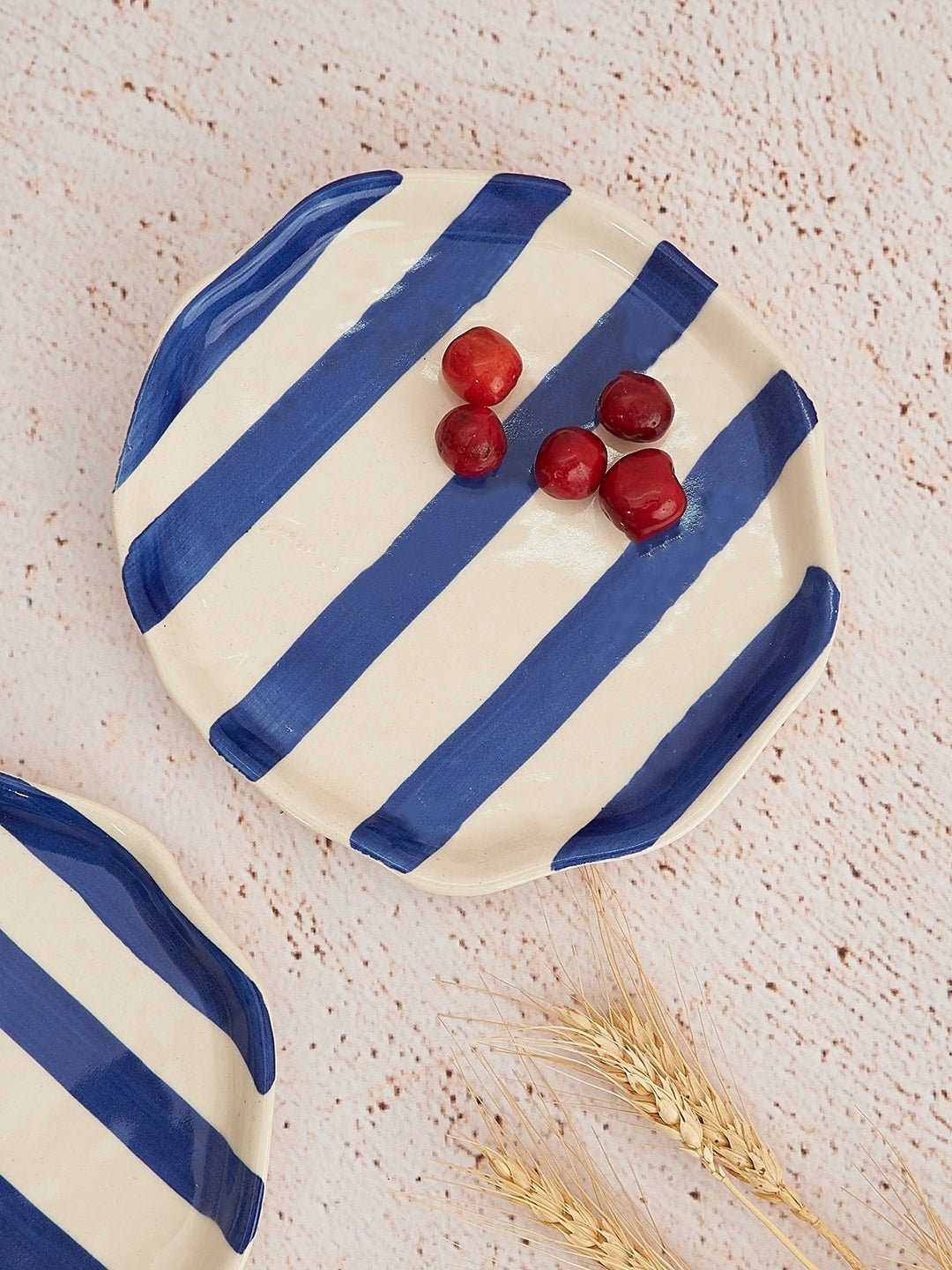 Ceramic Blue stripe plate, 6.3x6.3 Inches (Set of 4 ) - Shop_nameCasa Amarosa | Home Goods