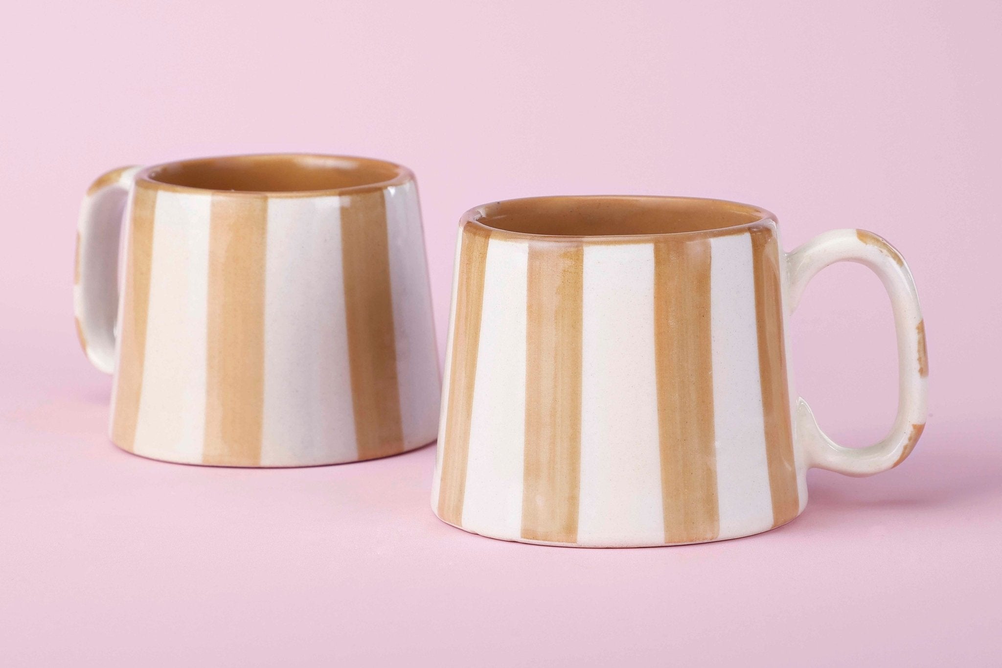 Ceramic Brown Stripe Coffee cup - 3.5 x 2.5 Inches ( Set of 2 ) - Shop_nameCasa Amarosa | Home Goods
