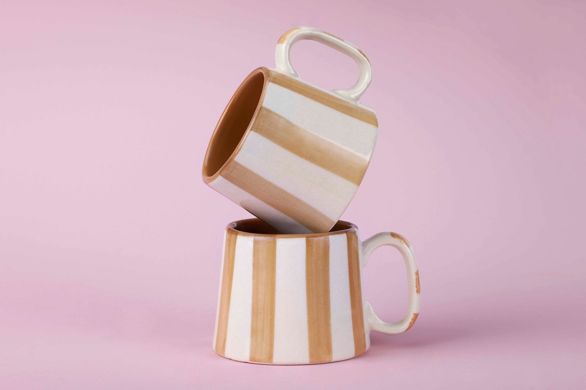 Ceramic Brown Stripe Coffee cup - 3.5 x 2.5 Inches ( Set of 4 ) - Shop_nameCasa Amarosa | Home Goods