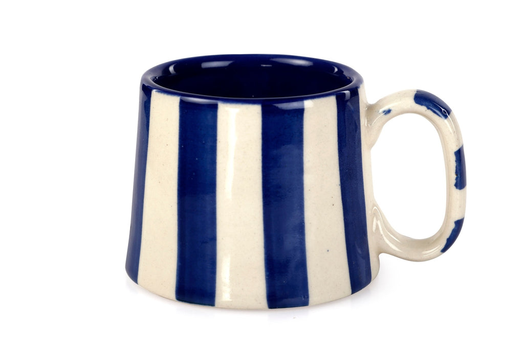 Ceramic Dark Blue Stripe Coffee cup - 3.5 x 2.5 Inches ( Set of 2 ) - Shop_nameCasa Amarosa | Home Goods