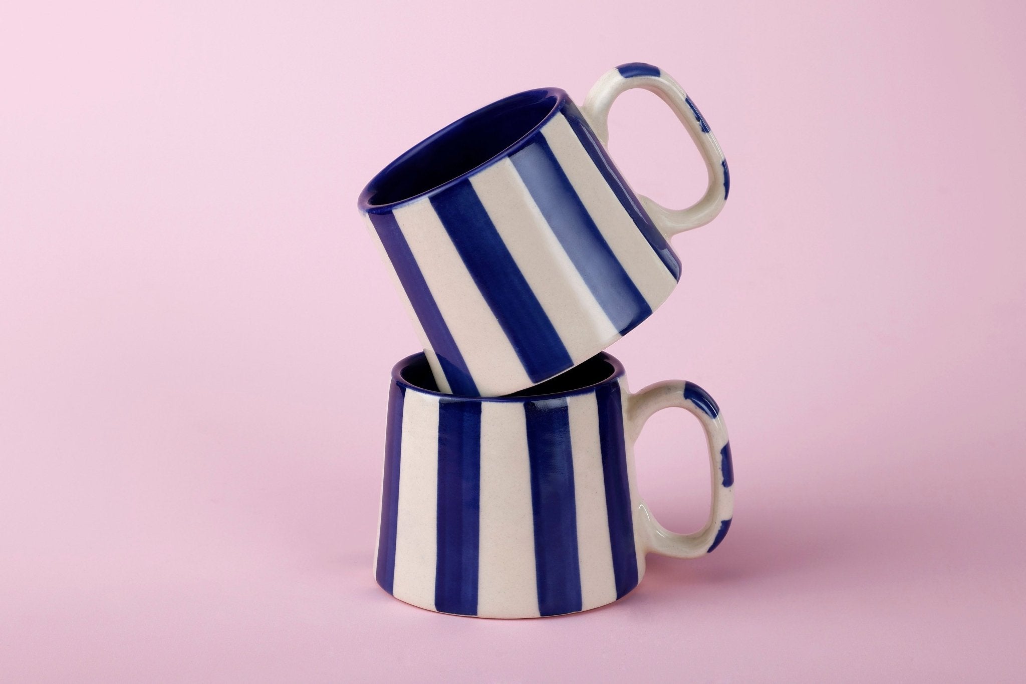 Ceramic Dark Blue Stripe Coffee cup - 3.5 x 2.5 Inches ( Set of 2 ) - Shop_nameCasa Amarosa | Home Goods