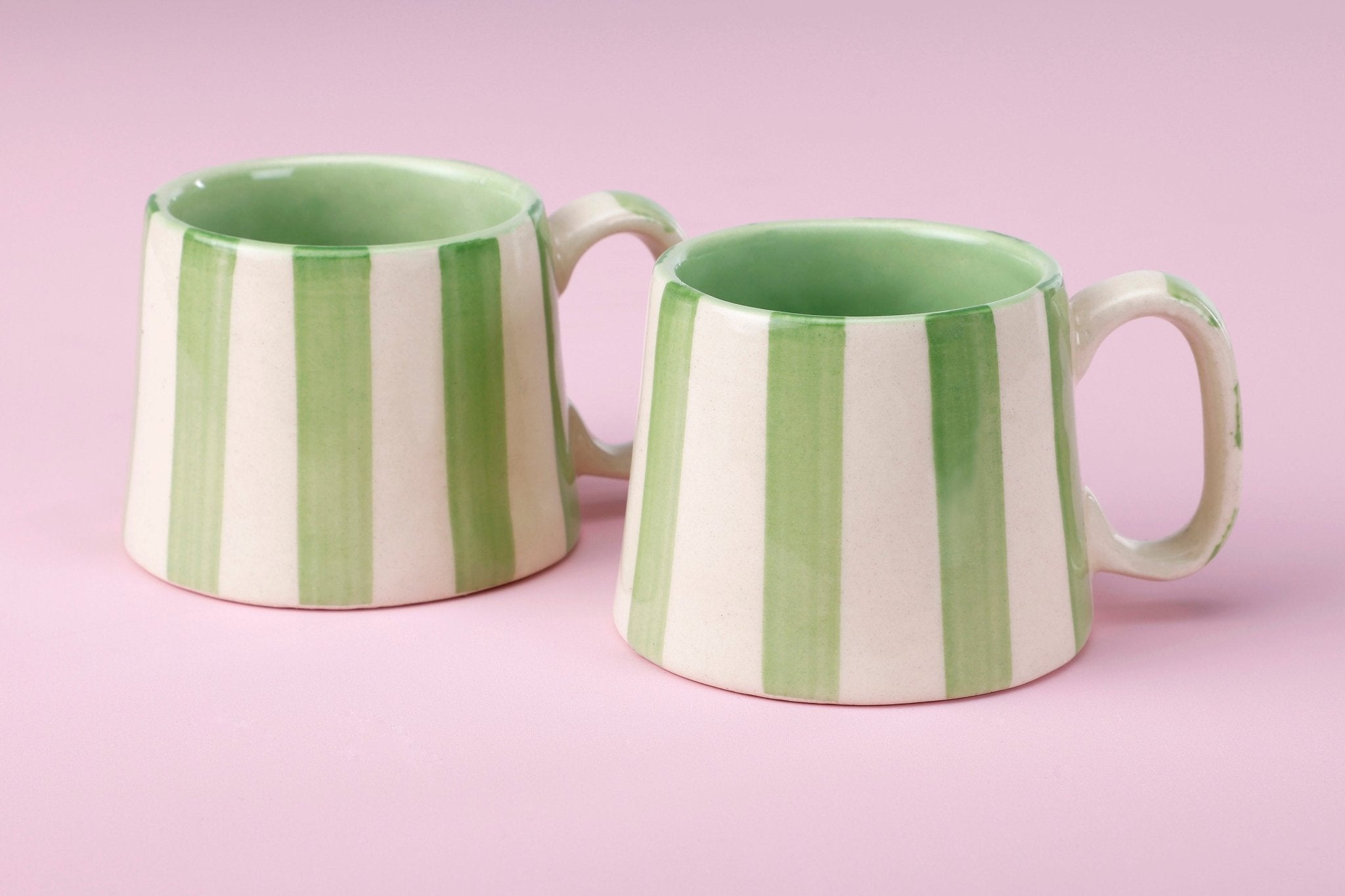 Ceramic Green Stripe Coffee cup - 3.5 x 2.5 Inches ( Set of 2 ) - Shop_nameCasa Amarosa | Home Goods