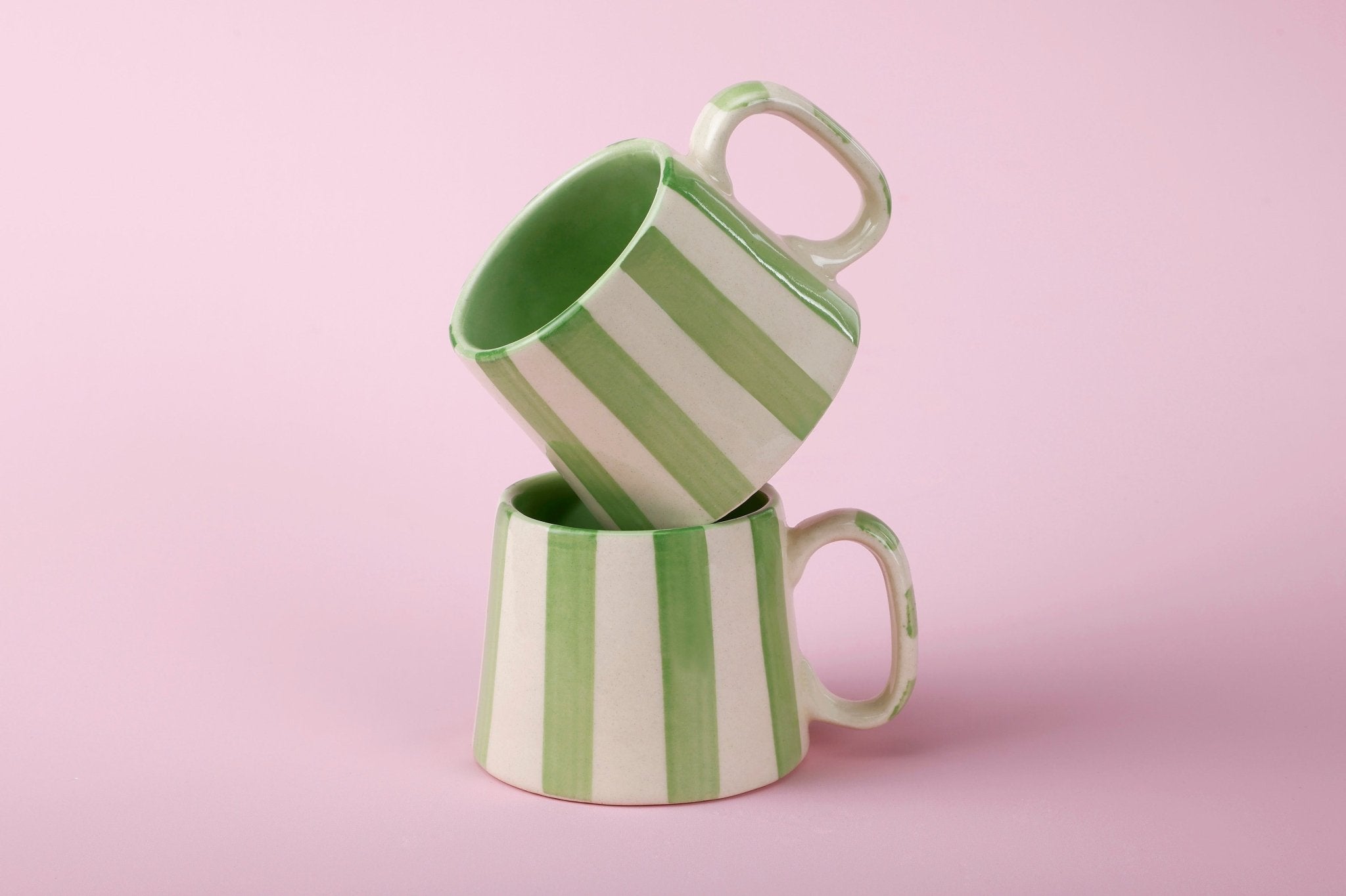 Ceramic Green Stripe Coffee cup - 3.5 x 2.5 Inches ( Set of 4 ) - Shop_nameCasa Amarosa | Home Goods