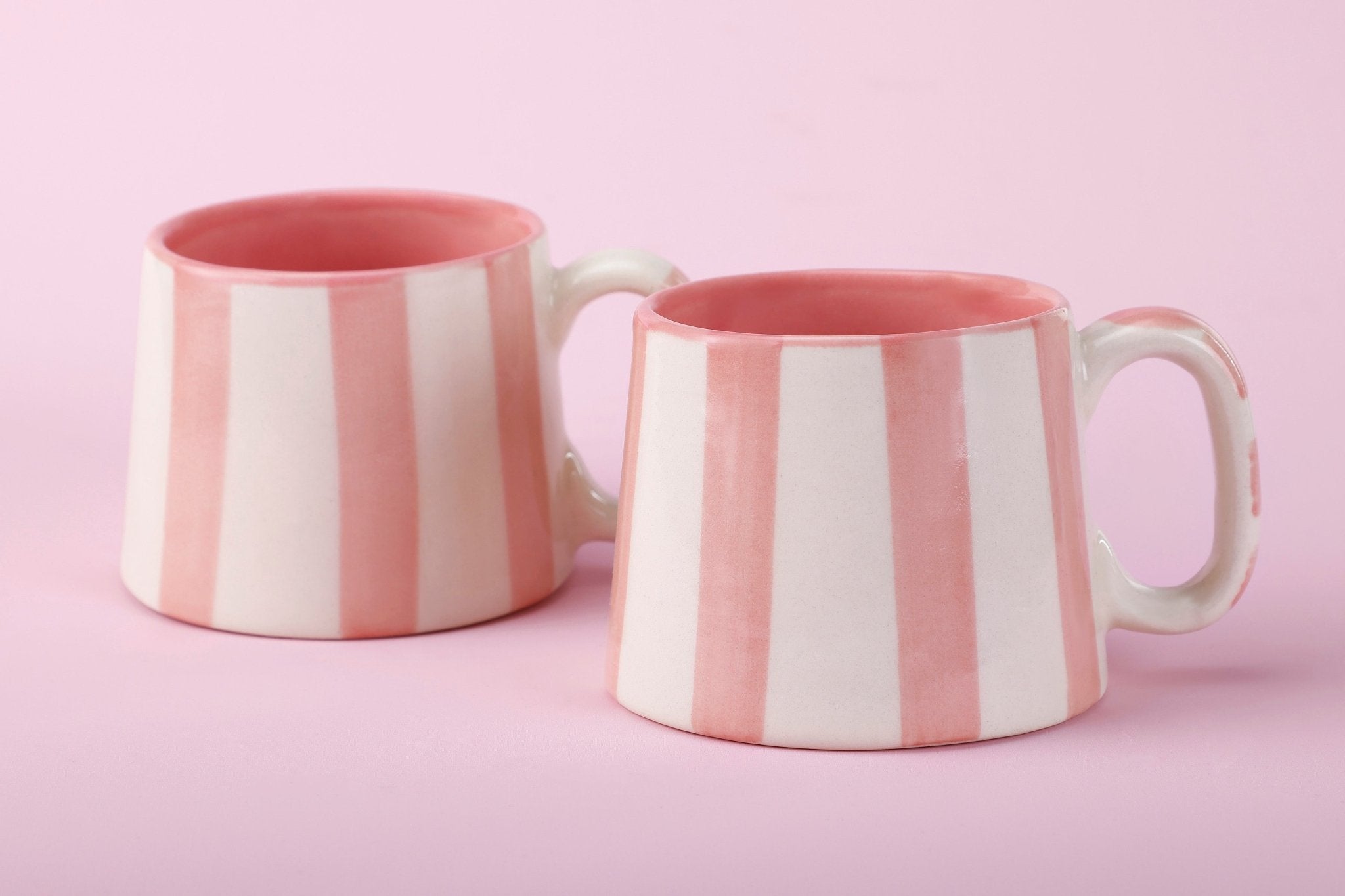 Ceramic Pink Stripe Coffee cup - 220ml - 3.5 x 2.5 Inches (Set of 4) - Shop_nameCasa Amarosa | Home Goods