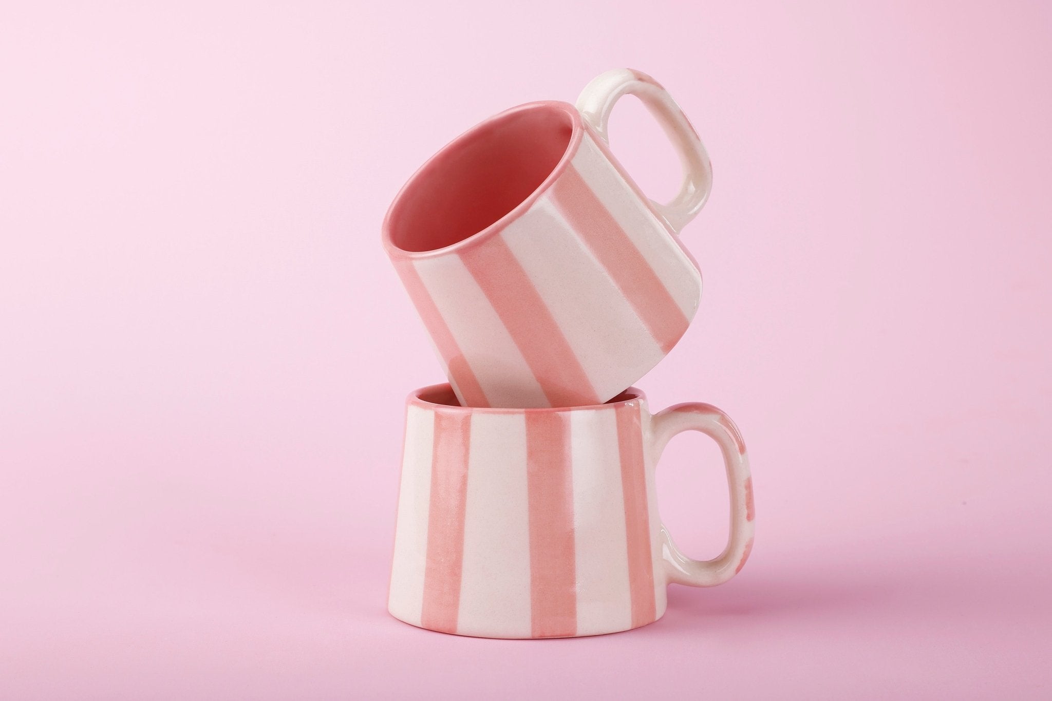 Ceramic Pink Stripe Coffee cup - 220ml - 3.5 x 2.5 Inches (Set of 4) - Shop_nameCasa Amarosa | Home Goods
