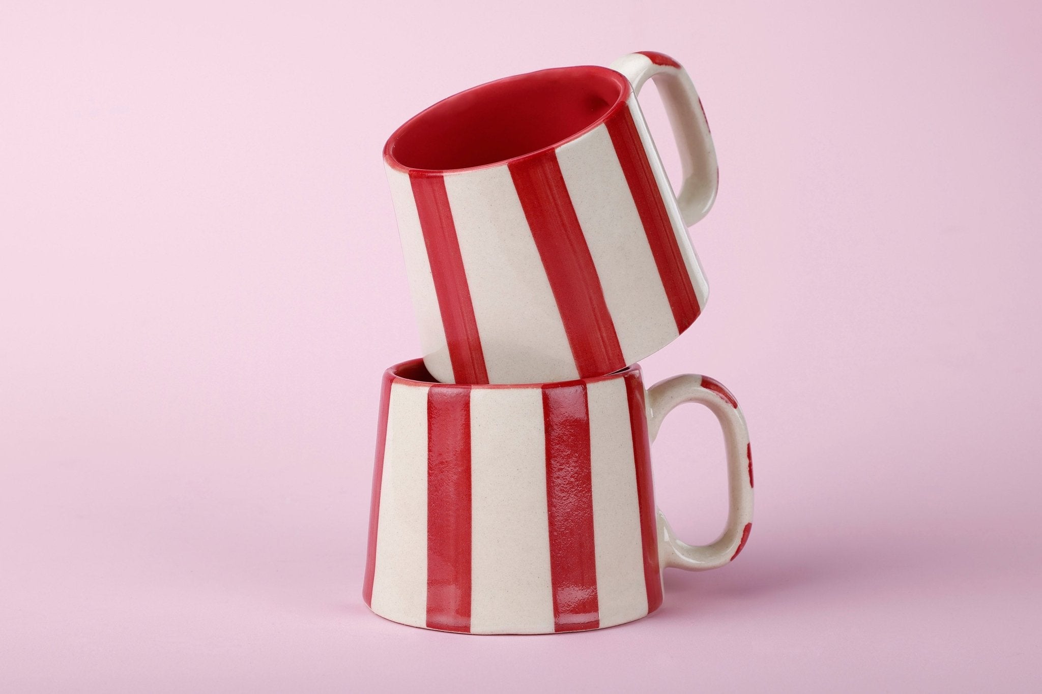 Ceramic Red Stripe Coffee cup - 3.5 x 2.5 Inches ( Set of 2 ) - Shop_nameCasa Amarosa | Home Goods