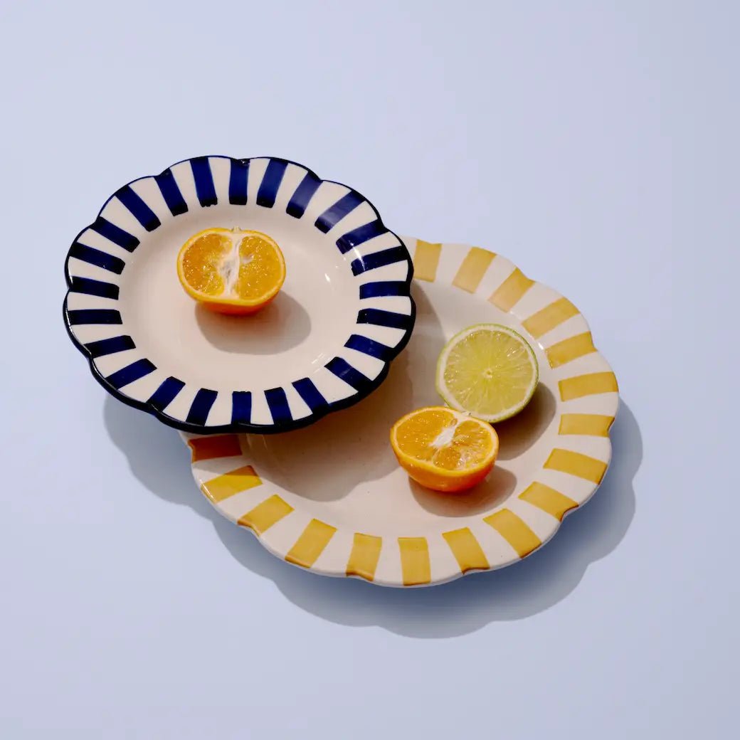 Ceramic Stripe Dinner Plate, Yellow - 10 x 10 x 1.25 Inches ( Set of 4 ) - Shop_nameCasa Amarosa | Home Goods