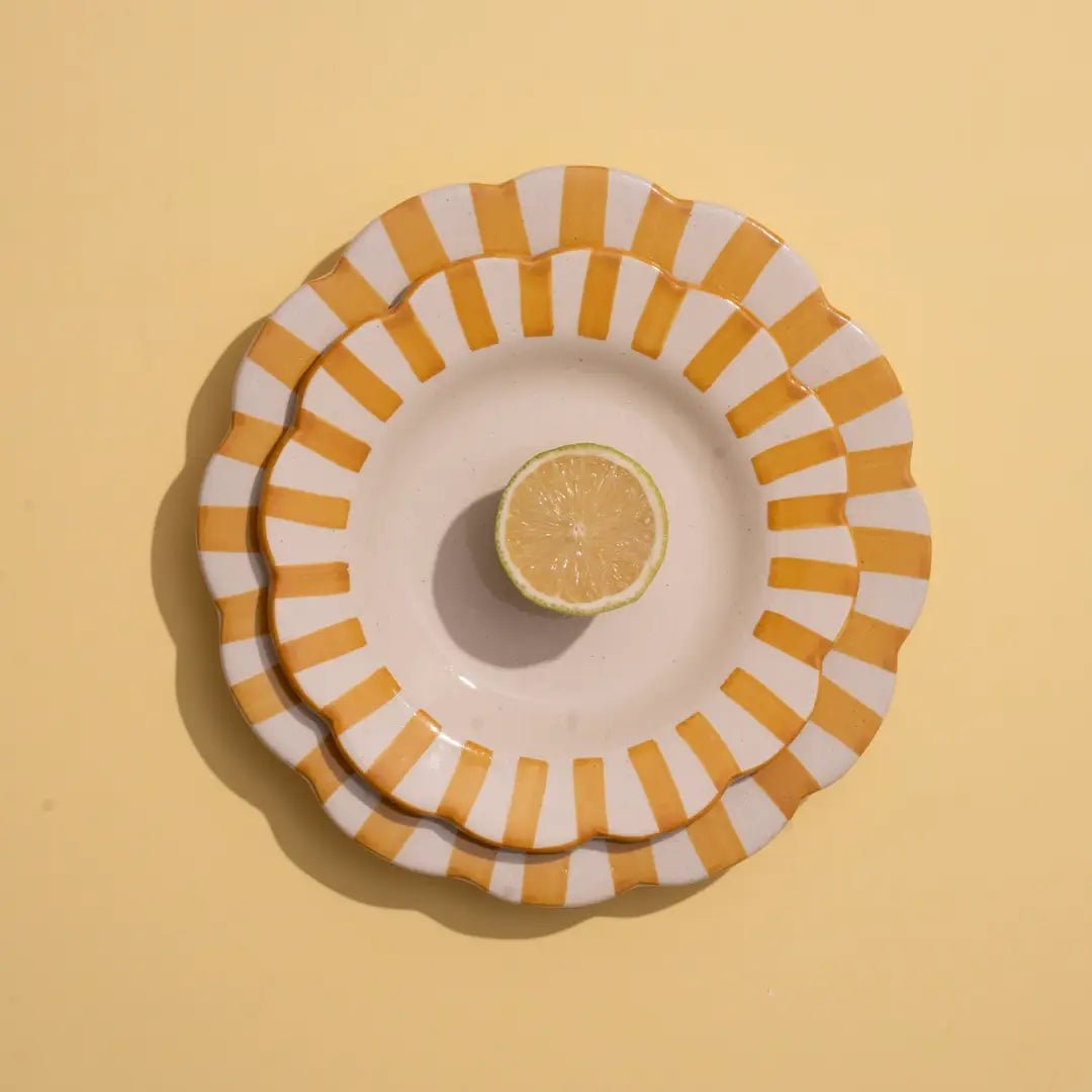 Ceramic stripe Salad Plate, Yellow - 8.25x 8.25 x 1.25 Inches ( Set of 2 ) - Shop_nameCasa Amarosa | Home Goods