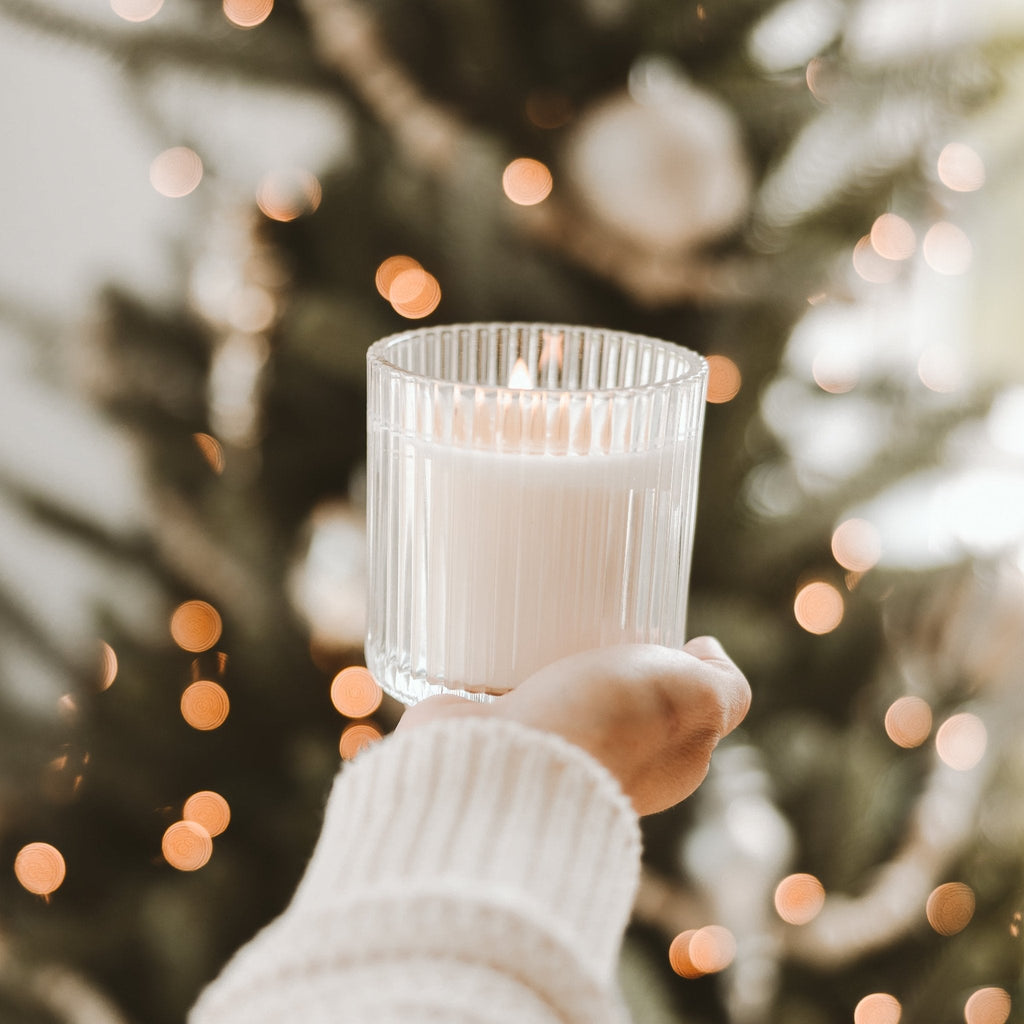 Christmas Fluted Soy Candle - Ribbed Glass Jar - 12 oz - Shop_nameSweet Water Decor