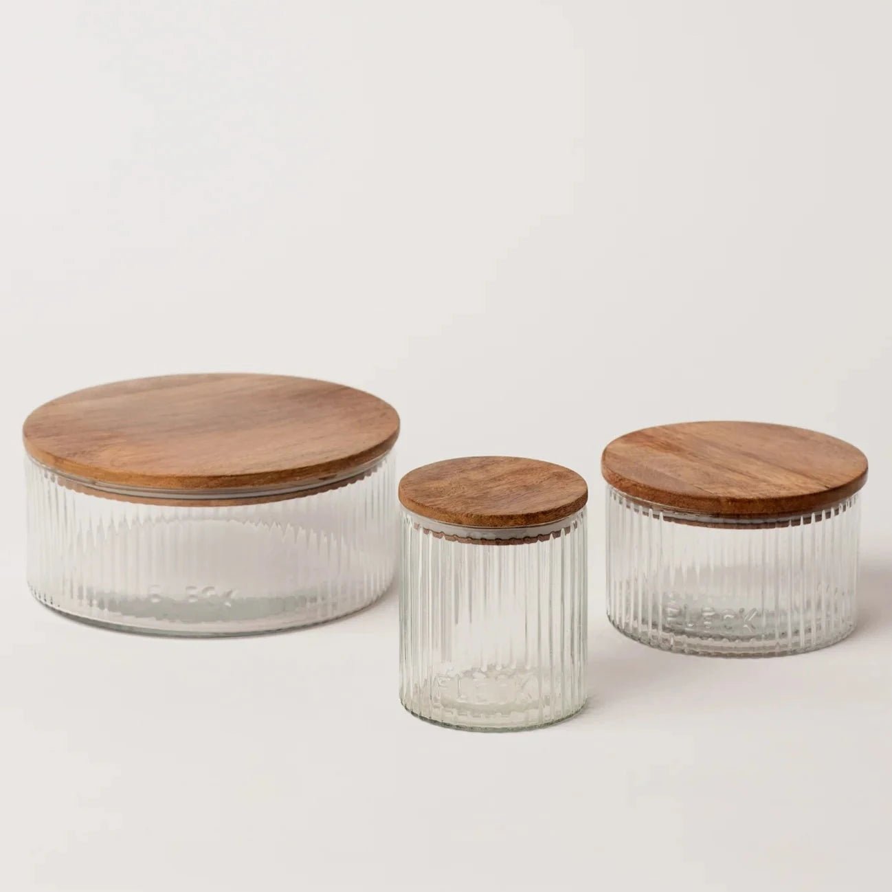 Fluted Glass Storage Jars - set of 3 - dwellandremainFleck