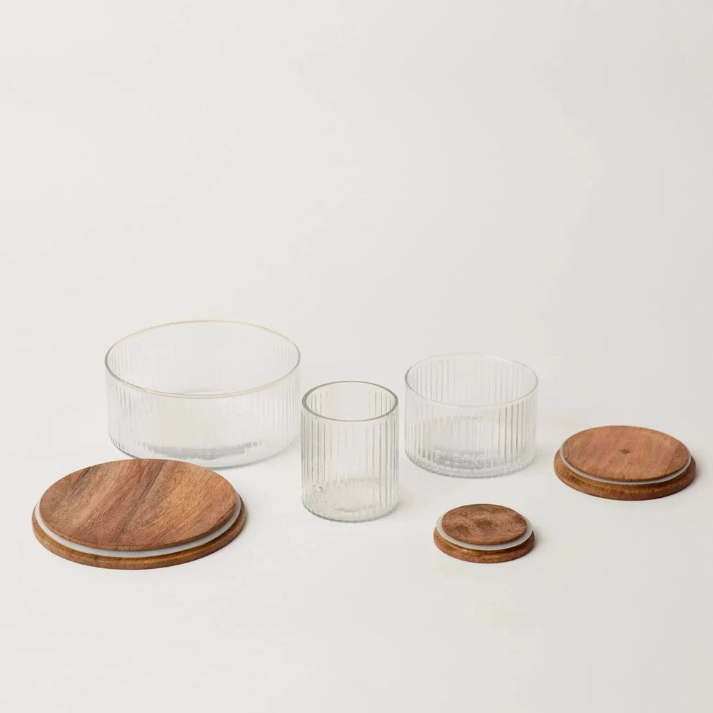 Fluted Glass Storage Jars - set of 3 - dwellandremainFleck