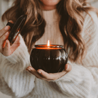 Hello Fall Soy Candle - Amber Glass Pumpkin Jar - 20 oz - Shop_nameSweet Water Decor