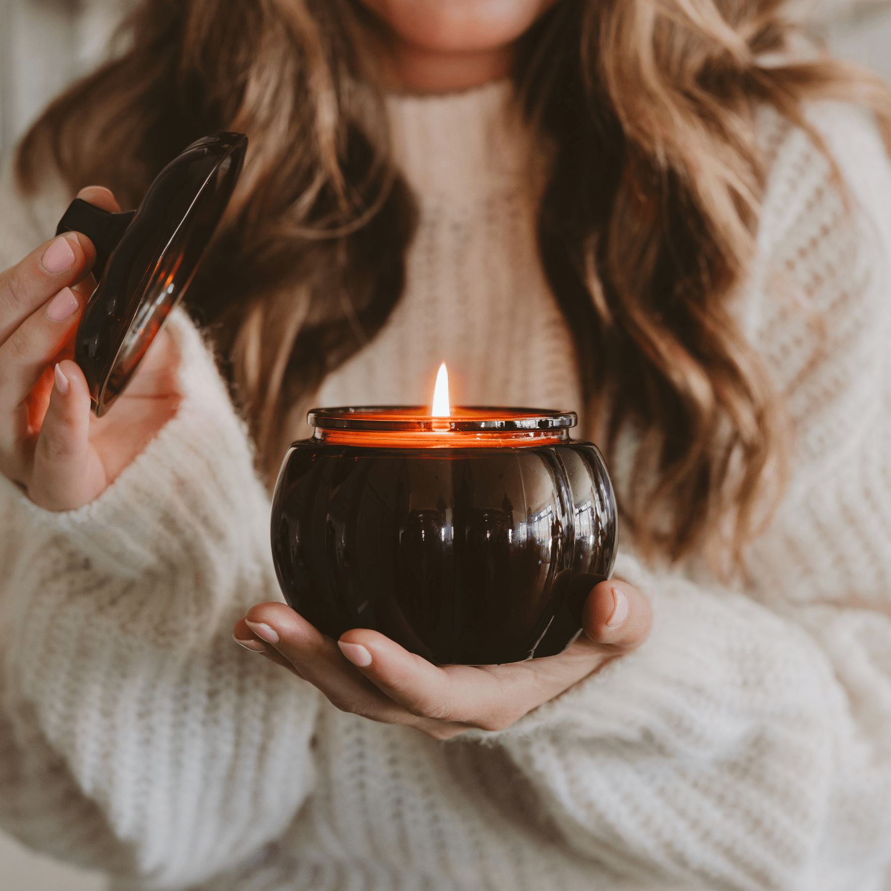 Hello Fall Soy Candle - Amber Glass Pumpkin Jar - 20 oz - Shop_nameSweet Water Decor