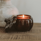 Hello Fall Soy Candle - Amber Glass Pumpkin Jar - 20 oz - Shop_nameSweet Water Decor