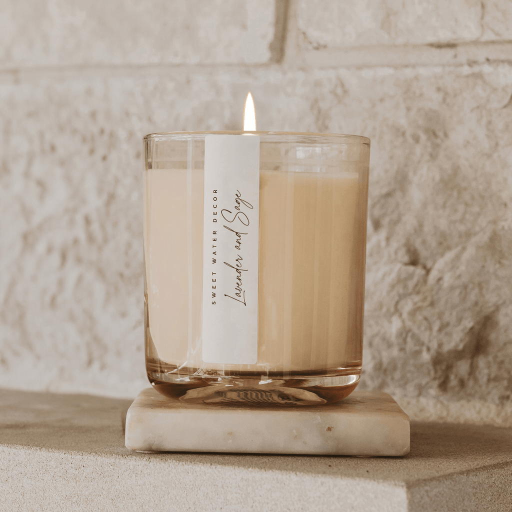 Lavender and Sage Soy Candle - Tinted Glass Jar - 12 oz - Shop_nameSweet Water Decor