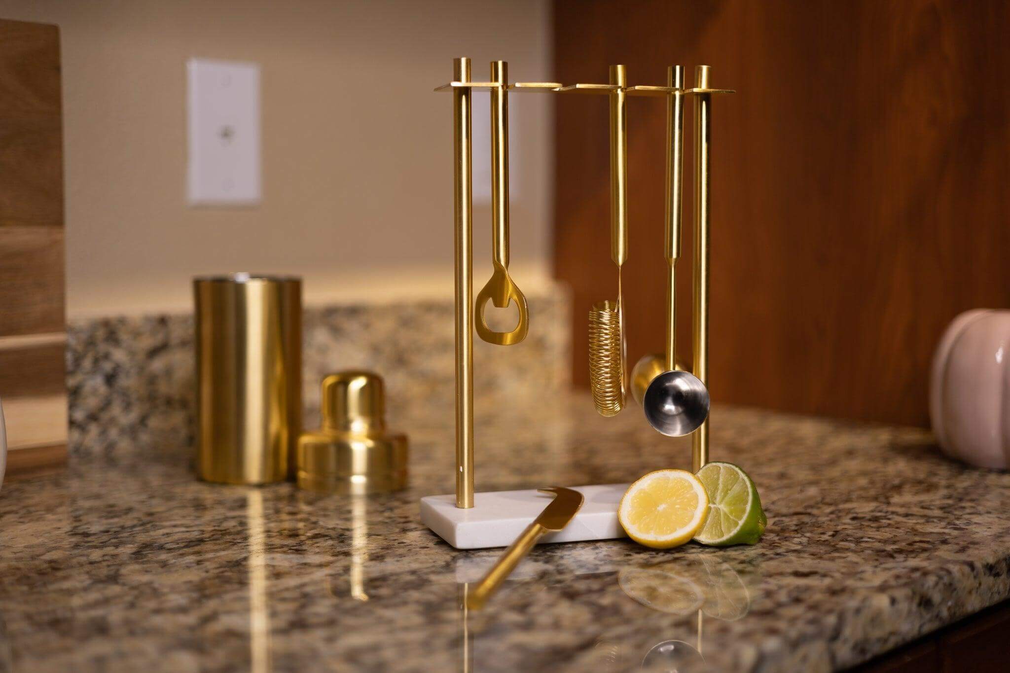 Luxe Gold & Marble Hanging Bar Tool Set by be HOME - dwellandremainbe HOME