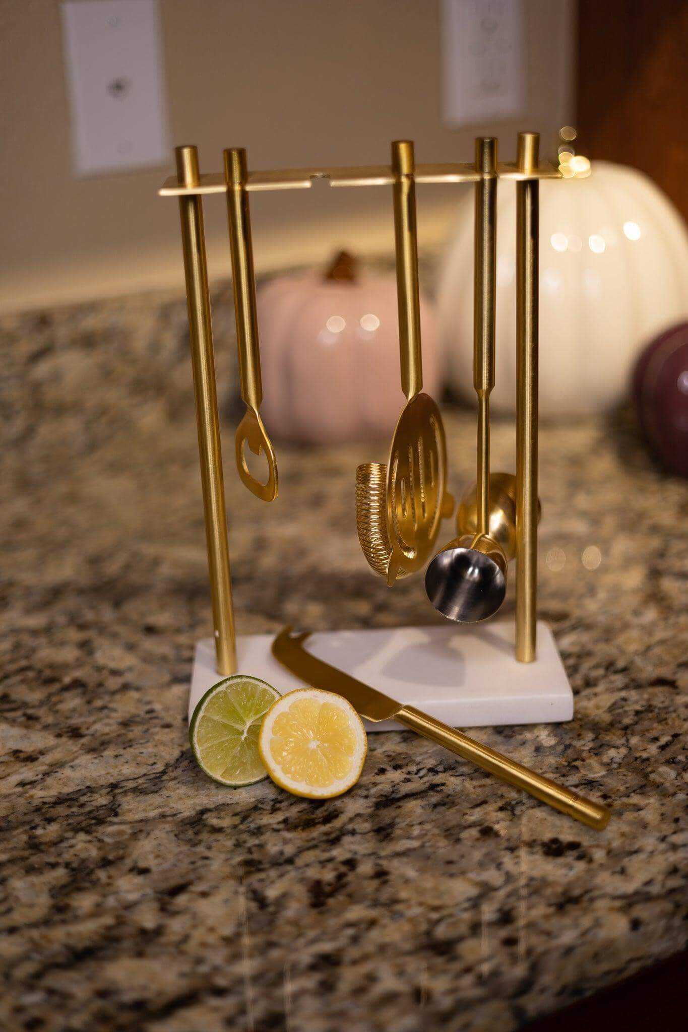 Luxe Gold & Marble Hanging Bar Tool Set by be HOME - dwellandremainbe HOME