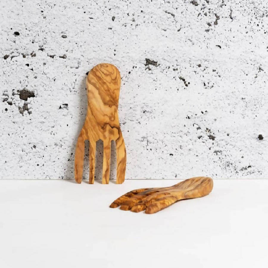 Olive Wood Salad Servers Flat Forks Set - dwellandremainGHARYAN Stoneware & More North America