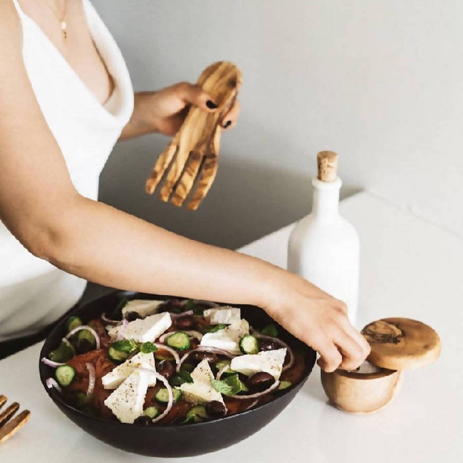 Olive Wood Salad Servers Flat Forks Set - dwellandremainGHARYAN Stoneware & More North America