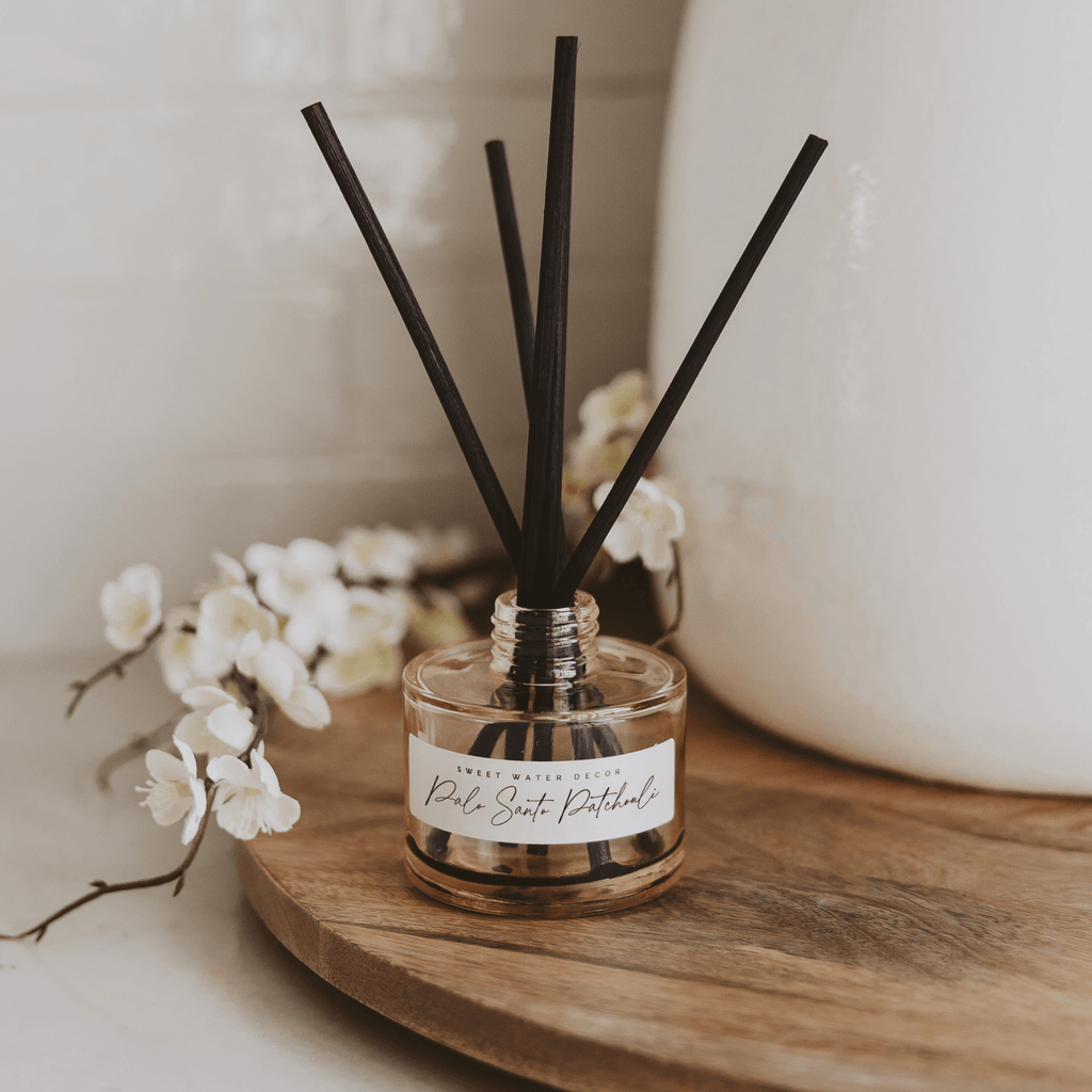 Palo Santo Patchouli Tinted Glass Jar Reed Diffuser - Shop_nameSweet Water Decor
