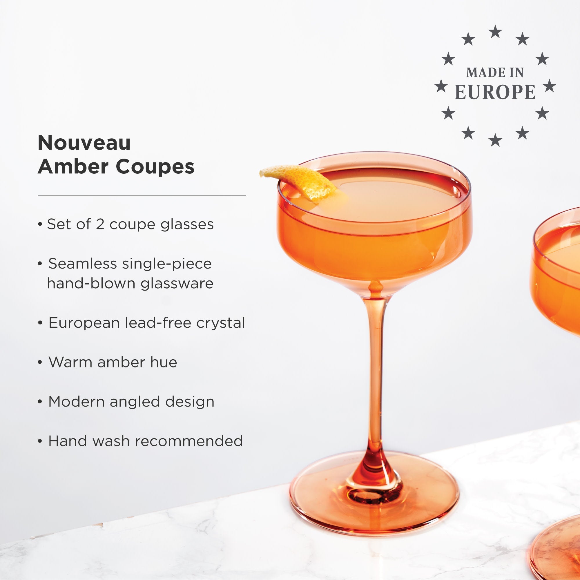 Reserve Nouveau Crystal Coupe Glasses in Amber Set of 2 - Shop_nameViski