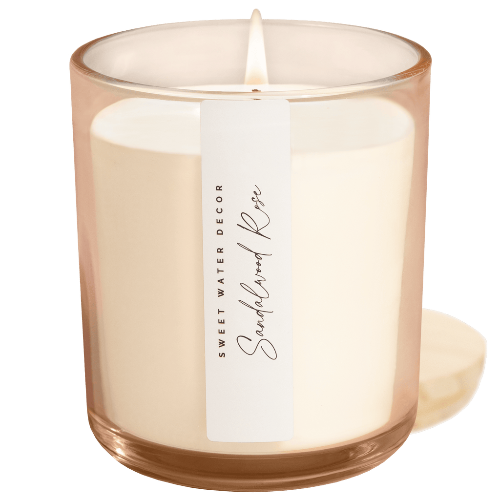 Sandalwood Rose Soy Candle - Tinted Glass Jar - 12 oz - Shop_nameSweet Water Decor
