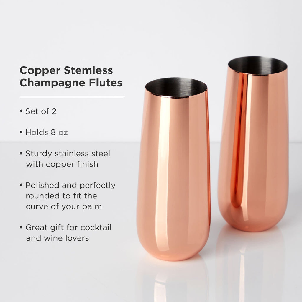 Stainless Steel Stemless Champagne Flutes in Copper Set of 2 - Shop_nameViski