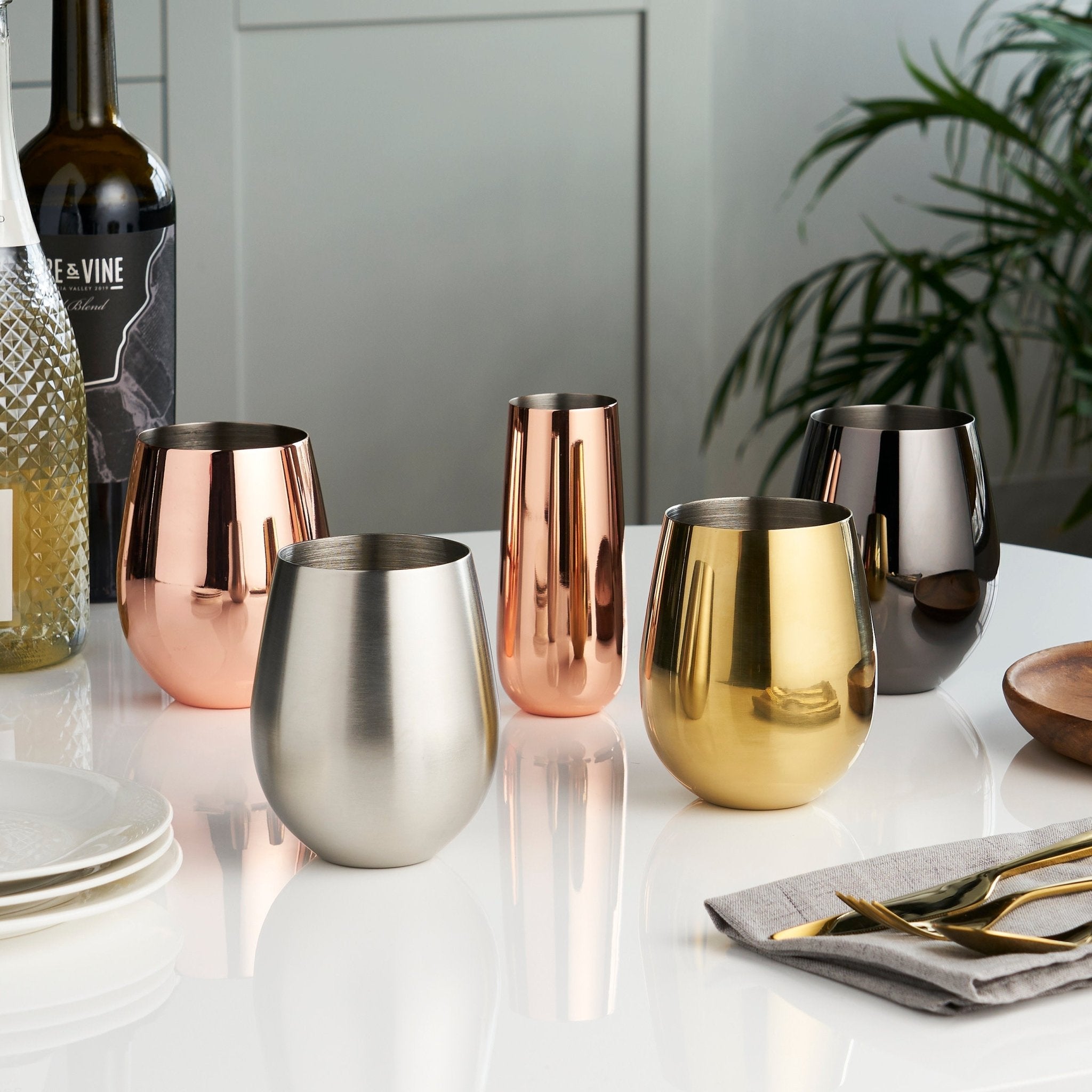 Stainless Steel Stemless Wine Glasses in Gunmetal Set of 2 - Shop_nameViski