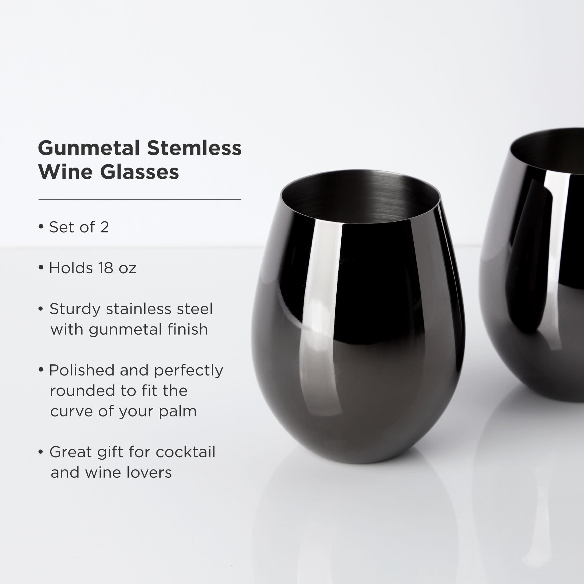 Stainless Steel Stemless Wine Glasses in Gunmetal Set of 2 - Shop_nameViski