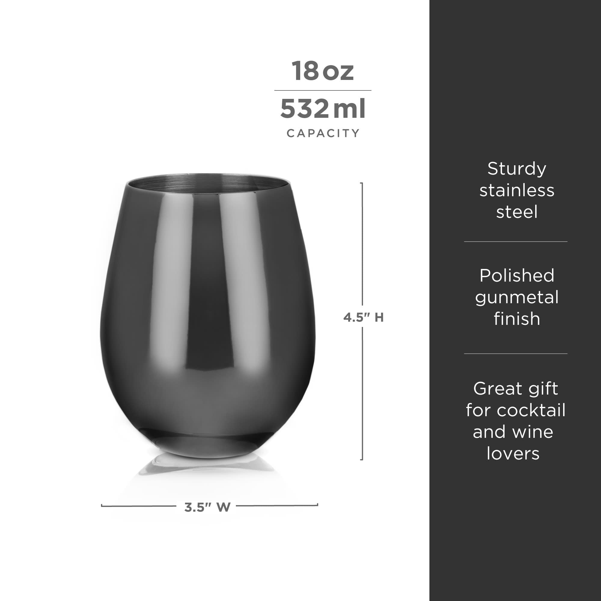 Stainless Steel Stemless Wine Glasses in Gunmetal Set of 2 - Shop_nameViski
