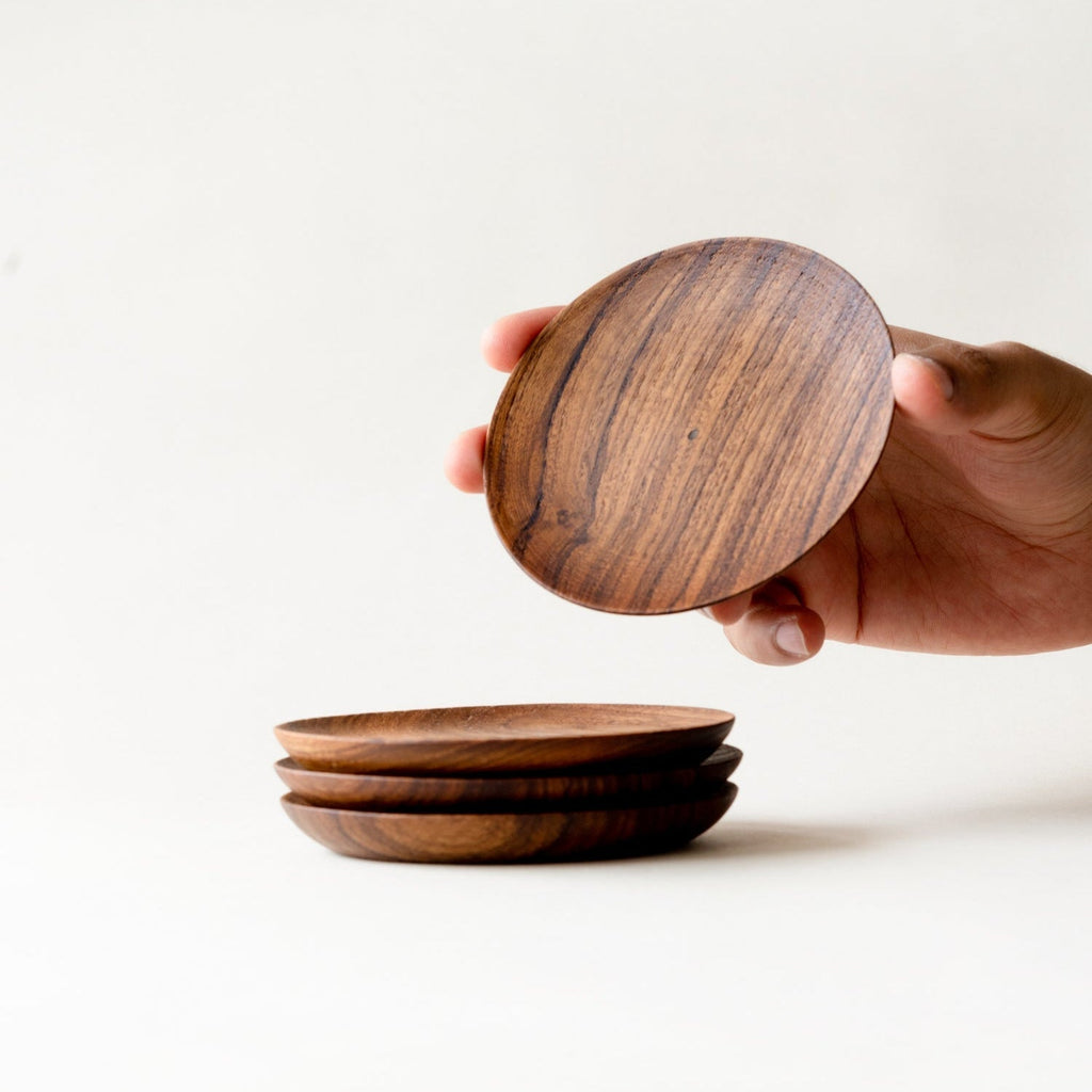 Teak Coasters - set of 4 - dwellandremainFleck