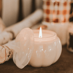 Warm and Cozy Soy Candle - White Translucent Glass Pumpkin Jar - 20 oz - Shop_nameSweet Water Decor